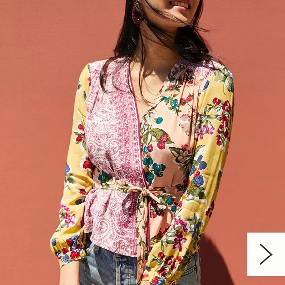 Meadow Rue Tops - Meadow Rue Floral Patchwork Wrap Blouse Size 4